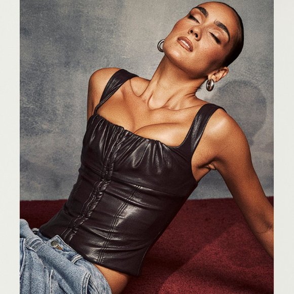 HOUSE OF CB 'James' Bitter Chocolate Vegan Leather Corset NWOT